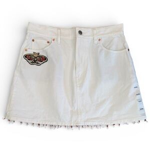 Embroidered White Denim Skirt